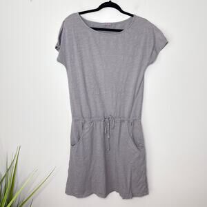 Fresh Produce Gray Slub Cotton Tie-Waist Blouson T-Shirt Dress Size Medium Mini